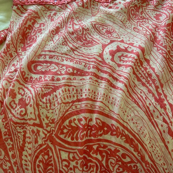 Kaelyn Max Dress Size L Peach & Cream Sequence Summer Peepholes Chest & Sleeves - Picture 9 of 16